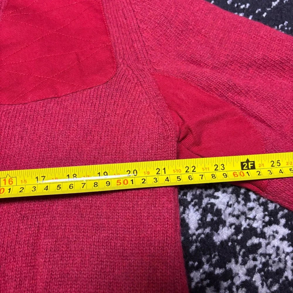 Beretta Mens Red Lambswool Blend Quarter Zip Shooting Sweater XL Patch Elbows